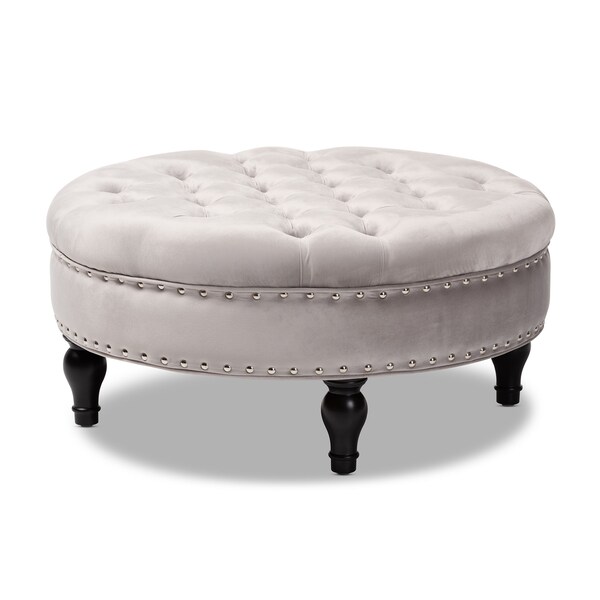 Baxton Studio Palfrey Gray Velvet Upholstered Button Tufted Cocktail Ottoman 151-9360 - main
